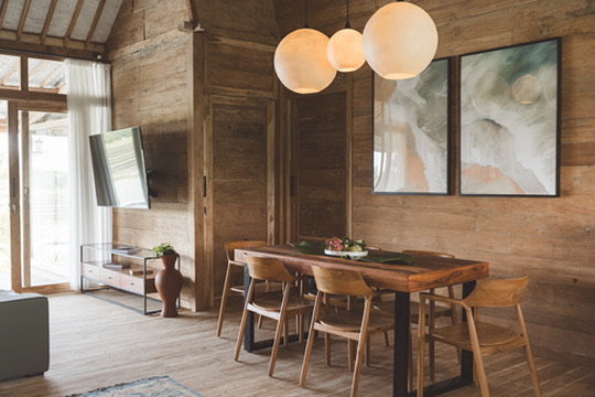 Dining area with paper lanterns at Rumah Srawung